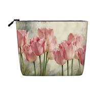Pink Tulips Print Makeup Bag Travel Toiletry Bag,Travel Makeup Bag,Portable Women Makeup Organizer Case