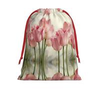 Pink Tulips Print Plush Gift Bags Reusable Drawstring Gift Wrap Bags,For Holiday Candy Party Supplies