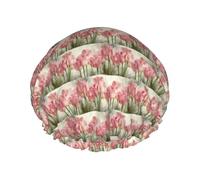 pink tulips Printed Reusable Shower Hats, Double Layer Headgear For Spa And Salon, Large Hair Wrap