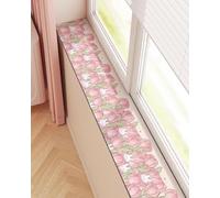 Pink Tulips Window Sill Cover, Anti Cat Scratch Bay Windows Mat Liner with Non Slip Backed, Potted Plant Balconies Shield Pad Decorative(160x30cm/63x12in)