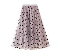Pink Tulle Skirts for Women UK Plus Size Pleated Skirts Layered Mesh Skirt Midi Skirt A Line Ladies Summer Elasticated Waist Tiered Swing Vintage