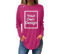 Pink Tunic Personalised T Shirt Custom Print Long Sleeve T Shirt Make Your Own Customised Ladies Round Neck Jumper Longline Shirts Streetwear