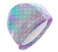 Pink Turquoise Purple Gradient Mermaid Tail Scale Fishes Scale Men Swimming Cap, Unisex Adult Elastic Breathable Hat for Boys, Quick Dry Women Bathing Short/Long Hair Cap Easy to Put on/Off