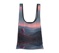 Pink Twilight Print Foldable Reusable Grocery Bag Lightweight Shopping Tote for Groceries Travel Beach Eco-Friendly Compact Adventure Tote