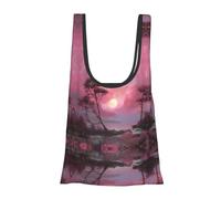 Pink Twilight Print Foldable Reusable Grocery Bag Lightweight Shopping Tote for Groceries Travel Beach Eco-Friendly Compact Adventure Tote