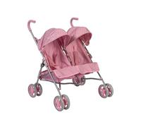 Pink Twin Doll Stroller Side-by-Side Double Pram for Dolls up to 41cm Folding Umbrella Design 2 Mesh Baskets Adjustable Hoods Lightweight & Sturdy Twin Pushchair for Kids’ Pretend Play for Age+3