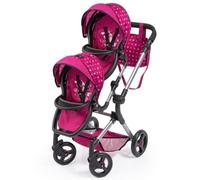Bayer Design 26267AA Dolls Twin Pram height-adjustable handle, foldable, with bag and integrated shopping basket