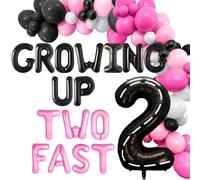 Pink Two Fast Birthday Decorations Growing Up Two Fast Backdrop Number 2 Balloons Racing Car 2nd Birthday for Racing Car Party