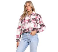 (Pink, UK 10) Ladies Checked Jacket Casual Button Front Shirt