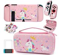Pink Unicorn Carrying Case Compatible with Nintendo Switch (NOT OLED or LITE) with Dockable Protective Grip Case+Screen Protector+Unicorn Stickers, Hard Storage Case Accessories Kit for Girls Gifts