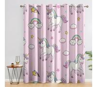 Pink Unicorn Curtains, Kids Girls Cute Cartoon Rainbow Blackout Curtains for Bedroom Living Room, 46x54 Inch Drapes, Eyelet Thermal Curtains, Window Treatments, 2 Panels