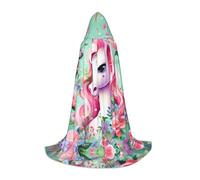 Pink Unicorn Print Unisex Hooded Cape Cloak, Long Robe with Hood for Halloween, Cosplay, Vampire, Witch Costumes, Black, S