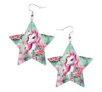 Pink Unicorn Prints Leather Star-Shaped Earrings Lightweight And Stylish Accessories For Parties Dances And Everyday Life.