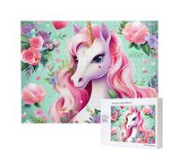Pink Unicorn Wooden Picture Puzzle 500 Pieces - Horizontal Jigsaw, Family Leisure and Brain Challenge