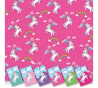 Pink Unicorn Wrapping Paper. 5 XL Sheets (50 x 70cm). Gift Wrap with Matching Tags. Cutting Grid on Reverse.