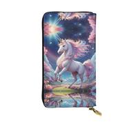 Pink Unicorn Zipper leather wallet, 7.5 * 4.1 inch long clutch bag, multiple compartments and large capacity, a good gift for friends