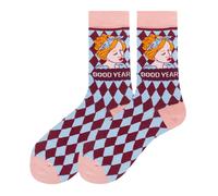 (Pink) Unisex Japan Style Creative Illustration Patchwork Color Cute Couple Tube Socks