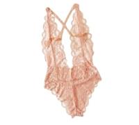 Pink V Neck Lace Backless Bodysuit (UK 8)