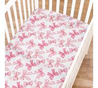 Pink Valentine's Bows Fitted Crib Sheets for Girl 52"x28" Girly Pink Hair Bows Crib Mattress Covers Soft Breathable Valentine Hearts Love Baby Sheets for Standard Crib and Toddler Mattresses Pink