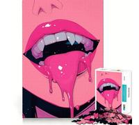 Pink Vampire Lips 1000 Piece Jigsaw Puzzle for Teenagers Logic Toy Group Play Precision Cut Thoughtful Gift (38x52cm)