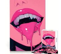 Pink Vampire Lips 1000 Pieces Jigsaw Puzzles for Teenagers Logic Sense Toy Simple Fun Smooth Edge Stylish Gift (38x26cm)