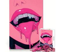 Pink Vampire Lips Jigsaws 1000 Pieces for Adults Cognitive Toy Together Fun Image Assembly Art Collection Piece (50x75cm)