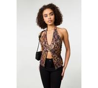 Pink Vanilla Animal Lace Halter Neck Top - L - Brown