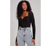 Pink Vanilla Animal Long Sleeve Bustier Bodysuit In Black Black L