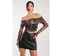 Pink Vanilla Animal Print Mesh Bardot Top In Brown Brown L