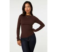 Pink Vanilla Asymmetric Boat Neck Long Sleeve Top - M - Brown