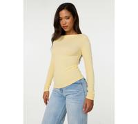 Pink Vanilla Asymmetric Boat Neck Long Sleeve Top - M - Light Yellow