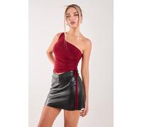 Pink Vanilla Asymmetric Side Ruched Top In Wine Wine M