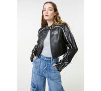 Pink Vanilla Badge Racer Cropped PU Jacket - L - Black