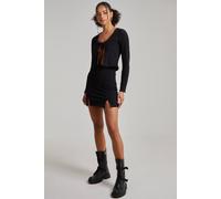 Pink Vanilla Bandage Rib Slit Hem Mini Skirt In Black Black L