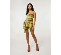 Pink Vanilla Bandeau Mesh Printed Tie Front Mini Dress - S - Multicoloured