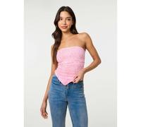 Pink Vanilla Bandeau Ruched Side Lace Top - L - Pink