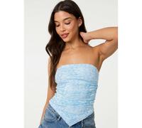 Pink Vanilla Bandeau Ruched Side Lace Top - M - Blue