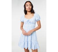 Pink Vanilla Blue Puff Sleeve Printed Ditsy Mini Dress Blue L