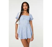 Pink Vanilla Bow Back Ditsy Puff Sleeve Playsuit - M - Blue