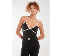 Pink Vanilla Bow Detail Piping Strappy Vest In Black Black S