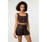 Pink Vanilla Bra Cup Suede Top - S-M - Brown