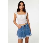 Pink Vanilla Broderie Frill Sleeve Top - S - White