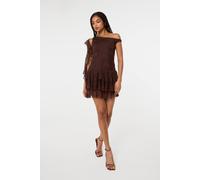 Pink Vanilla Brown Lace Ruffle Dress Brown L