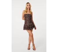 Pink Vanilla Brown Leopard Lace Bandeau Dress Brown S