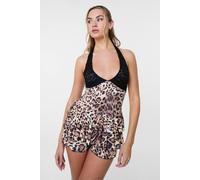 Pink Vanilla Brown Leopard Print Halterneck Playsuit Brown S