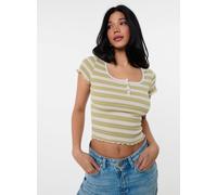 Pink Vanilla Cap Sleeve Stripe Lace Trim Top In Green Green S/M