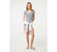 Pink Vanilla Cap Sleeve Stripe Lace Trim Top - M-L - Multicoloured