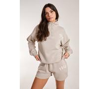 Pink Vanilla Collared Lounge Yoga Sweatshirt In Stone Stone L