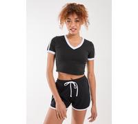 Pink Vanilla Contrast Piping Cropped T-Shirt In Black Black L