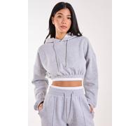 Pink Vanilla Contrast Waistband Cropped Hoodie In Grey Grey L